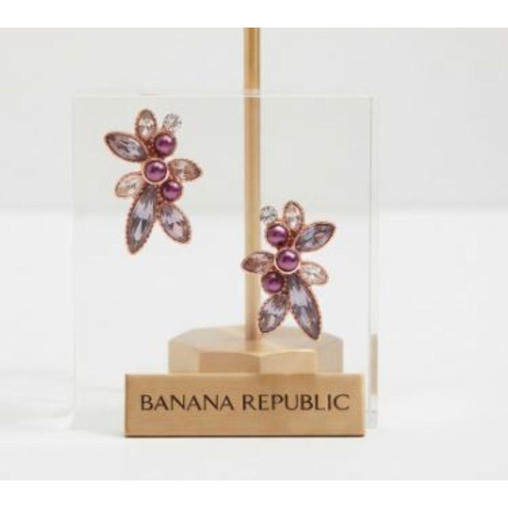 Banana Republic Metallic Pearlized Wing Crystal Stud Earrings NWT 48